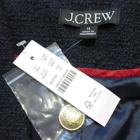 NWT J.Crew V-neck Lady Jacket in Navy Blue Maritime Tweed Crop 14 - Picture 3 of 4